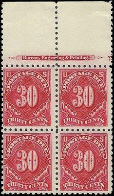 c1910 - Postage Due Scott J57 Imprint Block of 4 - MNH, Undist OG - Partial Star!