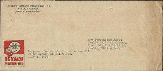 1939 Philippines Texaco Motor Oil Advertising Cover Manila Railroad