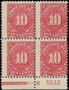 c1910 - Postage Due Sc# J56a Block of 4 with Part Imprint - MNG, 2 Pinholes