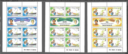 1981 Montserrat 3 Sheets of 7 90c, $3, $4 Postage Stamps - MNH, OG - Scott 465-470