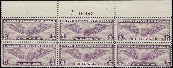1930 USA Scott C12 Winged Globe Airmail Plate Block of 6 - MNH - Choice! -READ