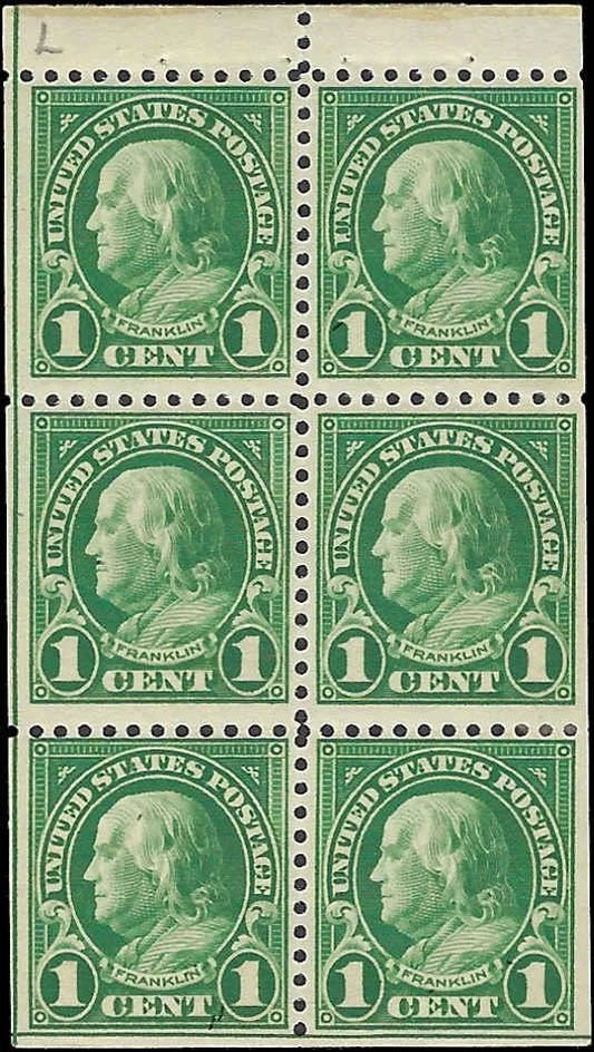 c1923 - #552a Franklin 1c Booklet Pane of 6 - MLH (Perf 11)