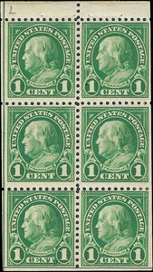 c1923 - #552a Franklin 1c Booklet Pane of 6 - MLH (Perf 11)