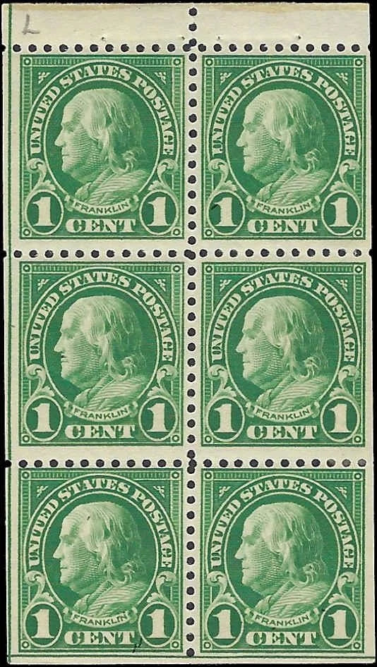 c1923 - #552a Franklin 1c Booklet Pane of 6 - MLH (Perf 11)