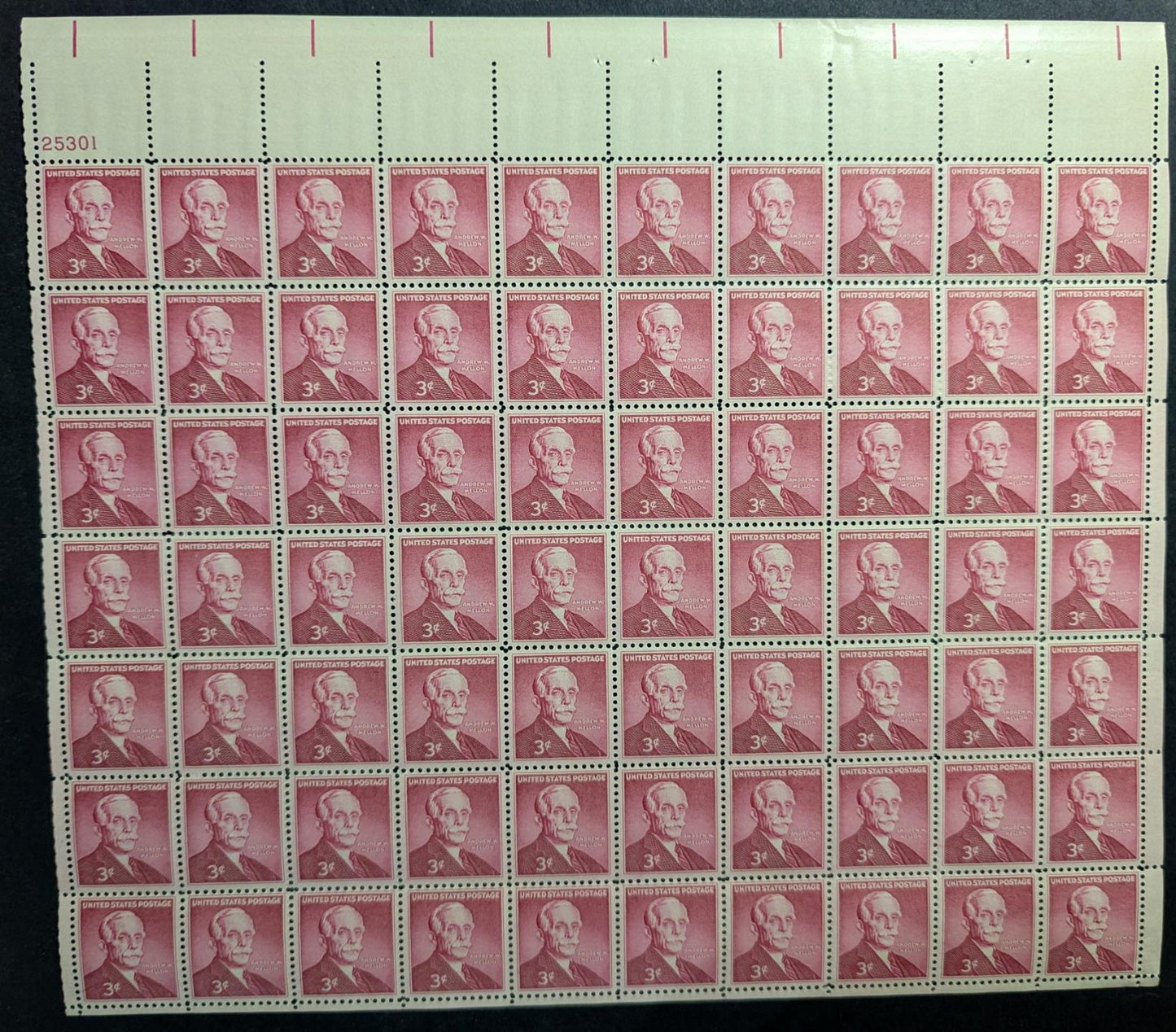 1955 USA 3c Andrew Mellon Sheet -Scott 1072 -MNH, Undisturbed OG - No Sig Flaws