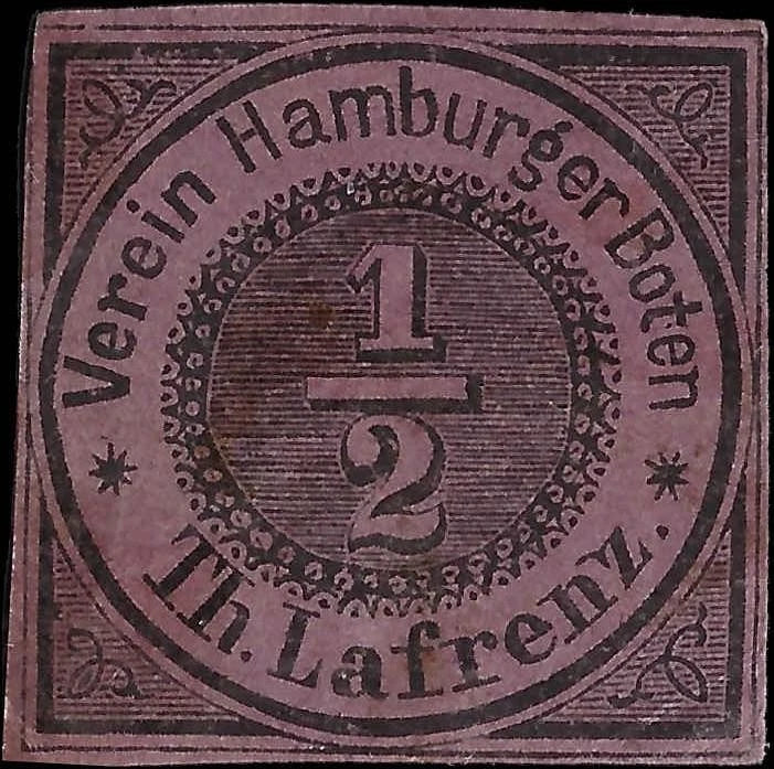 1863 Hamburg Local Stamp - 1/2 pf - MH, OG - Corner Crease