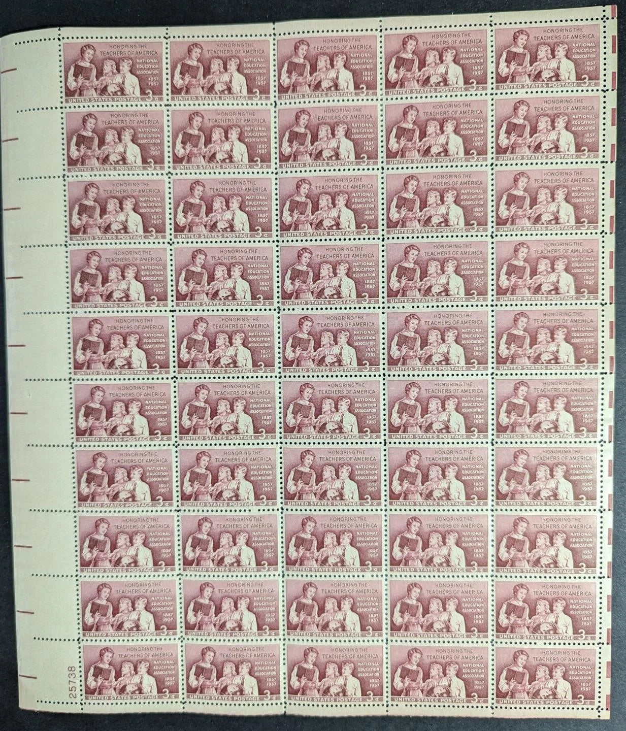 1957 USA 3c Teachers Sheet -Scott 1093 -MNH, Undisturbed OG -No Sig Flaws