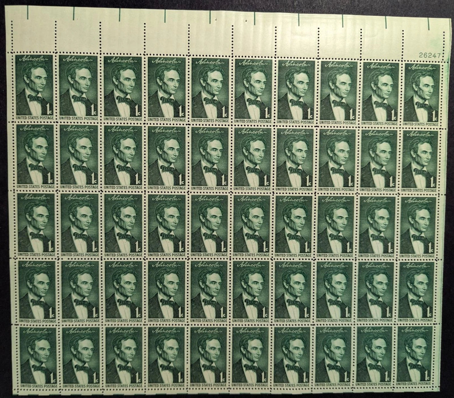 1959 USA 1c Abe Lincoln Sheet -Scott 1113 -MNH, Undisturbed OG -No Sig Flaws