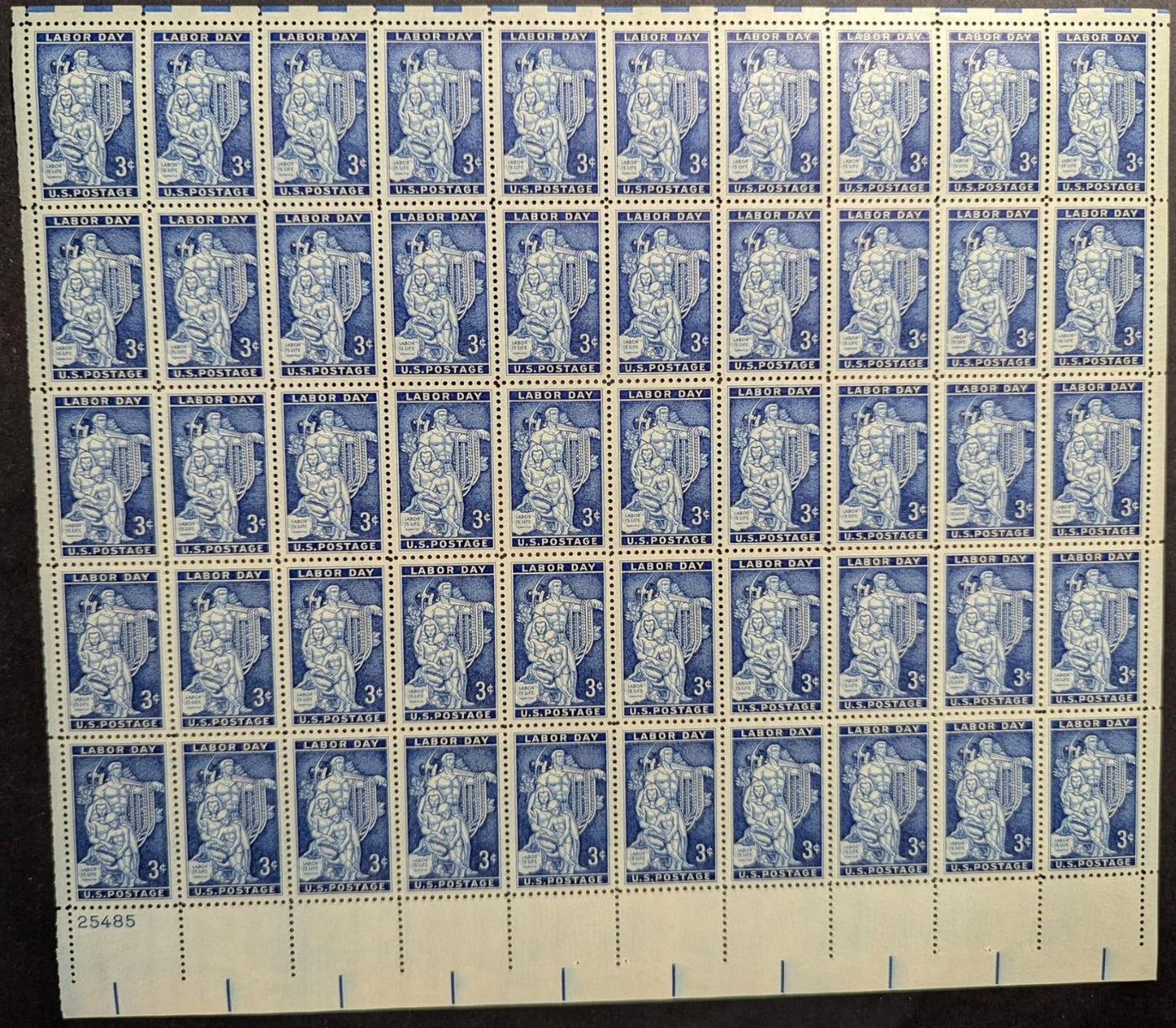 1956 USA 3c Labor Day Sheet -Scott 1082 -MNH, Undisturbed OG - No Sig Flaws