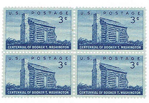 1956 Booker T. Washington Block of 4 3c Postage Stamps, Scott 1074, MNH, OG