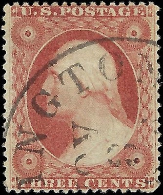 c1857 3c USA Washington - Scott 26 - Type 3 - Used - Solid - Well Centered