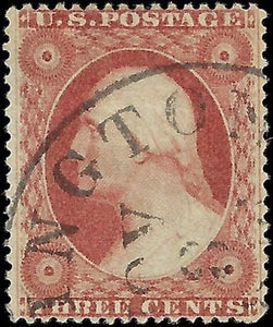 c1857 3c USA Washington - Sc# 26 - Type 3 - Used - Solid - Well Centered