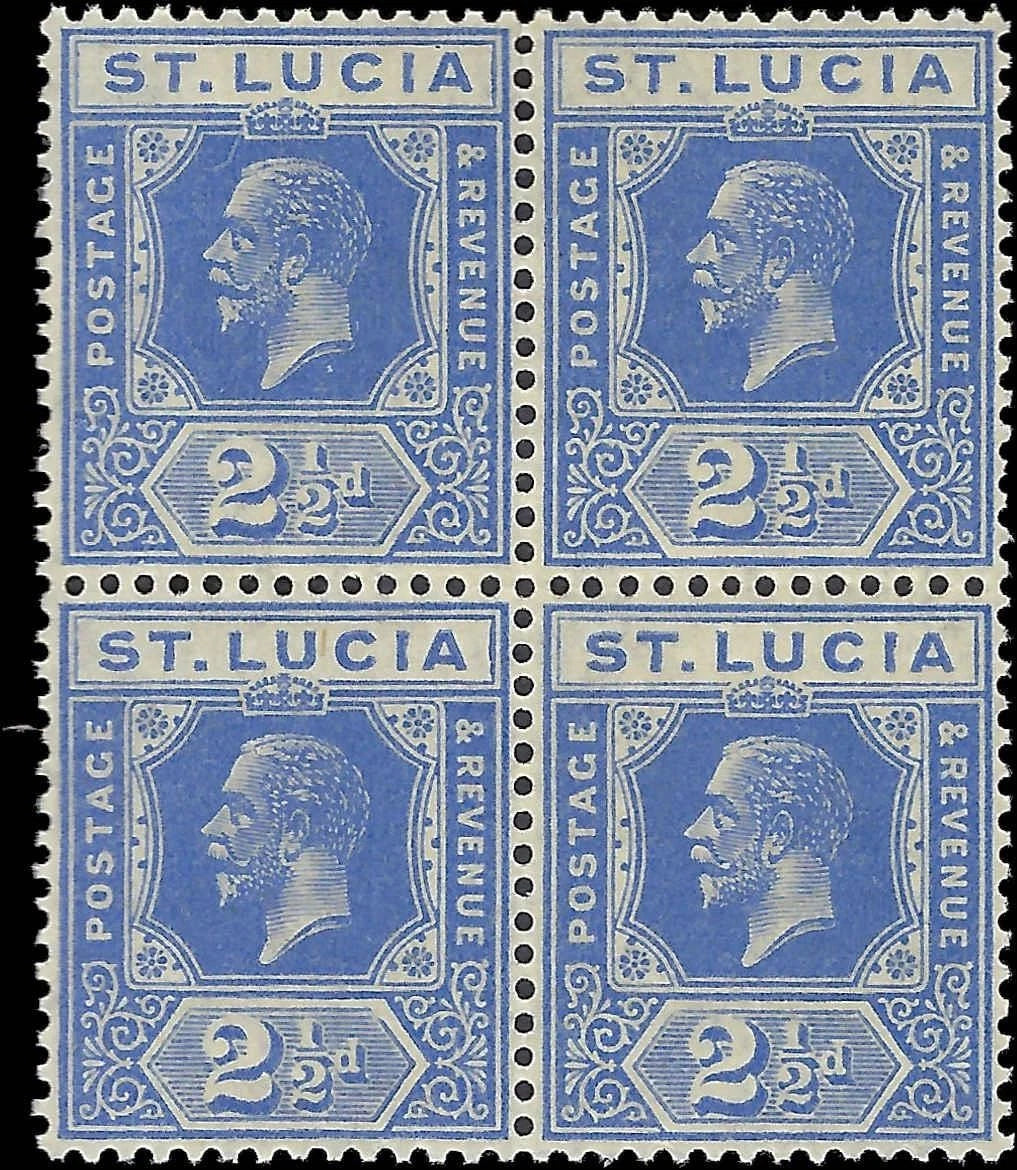 c1921 - St Lucia Scott #81 2 1/2c Block of 4 - MNH, Undisturbed OG - Choice!