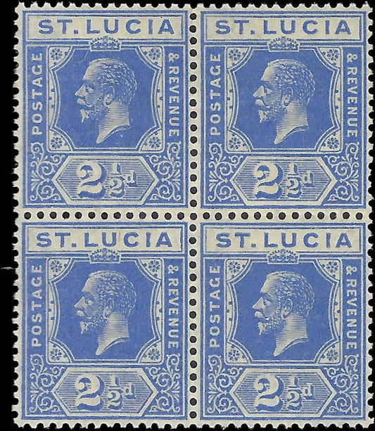 c1921 - St Lucia Scott #81 2 1/2c Block of 4 - MNH, Undisturbed OG - Choice!