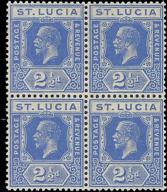 c1921 - St Lucia Scott #81 2 1/2c Block of 4 - MNH, Undisturbed OG - Choice!