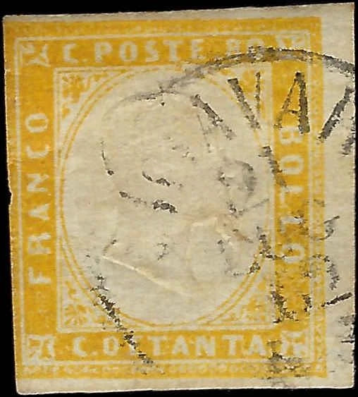 1862 Sardinia Italy 80c Stamp - Scott 14 - Used - Cat= $390!