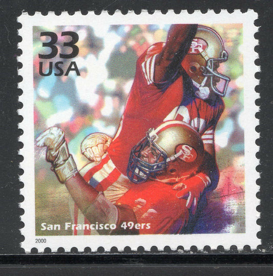 2000 San Francisco 49ers Single 33c Postage Stamp, Scott 3190c, MNH, OG