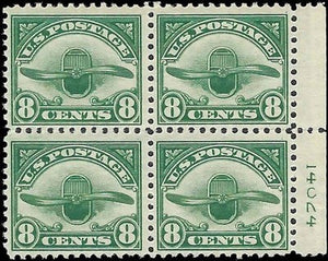 c1923 - #C4 8c Airmail Plate Number Block of 4 - MH (One Stamp)