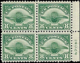 c1923 - #C4 8c Airmail Plate Number Block of 4 - MH (One Stamp)