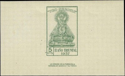 c1937 Segovia, Spain Spanish Civil War Local Imperf Souvenir Sheet - MNH, OG