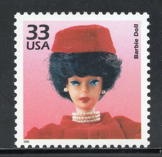 1999 Celebrate the 1960s Barbie Doll Single 33c Postage Stamp, Scott3188i, MNH, OG