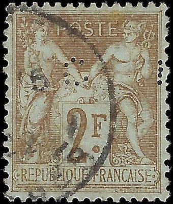 c1900 France 2F - Scott 108 - Used - Perfins - Solid - Choice Centering!