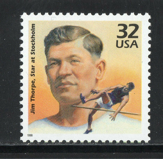 1998 Celebrate the 1910s Jim Thorpe Single 33c Postage Stamp, Scott 3183g, MNH, OG