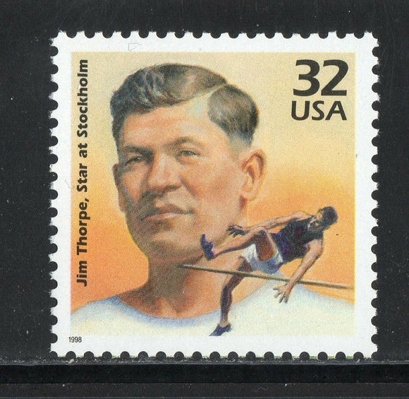 1998 Celebrate the 1910s Jim Thorpe Single 33c Postage Stamp, Sc# 3183g, MNH, OG