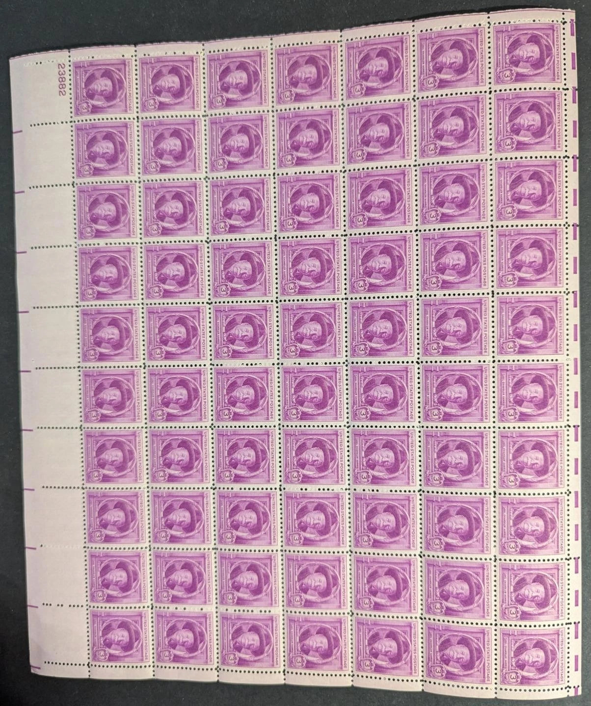 1948 USA Joel Harris 3c Sheet -Scott 980 -MNH, Undisturbed OG -No Sig Flaws -2