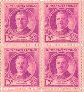 1940 Famous Americans Victor Herbert Composer Block of 4 3c Stamps, Sc#881, MNH