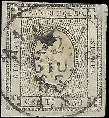 1861 Sardinia Newspaper 1c Stamp - Nice Centered Cancel! - Scott P1 - FV638