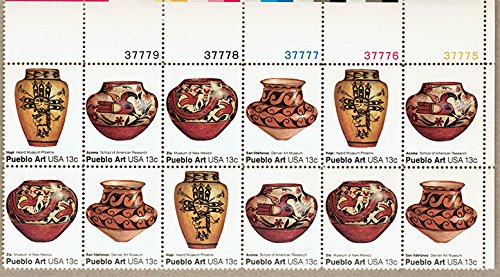 1977 Pueblo Indian Pottery Plate Block of 12 Postage Stamps, Scott1706-1709, MNH