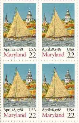 1988 Maryland Statehood Block of 4 22c Postage Stamps, Scott2342, MNH, OG