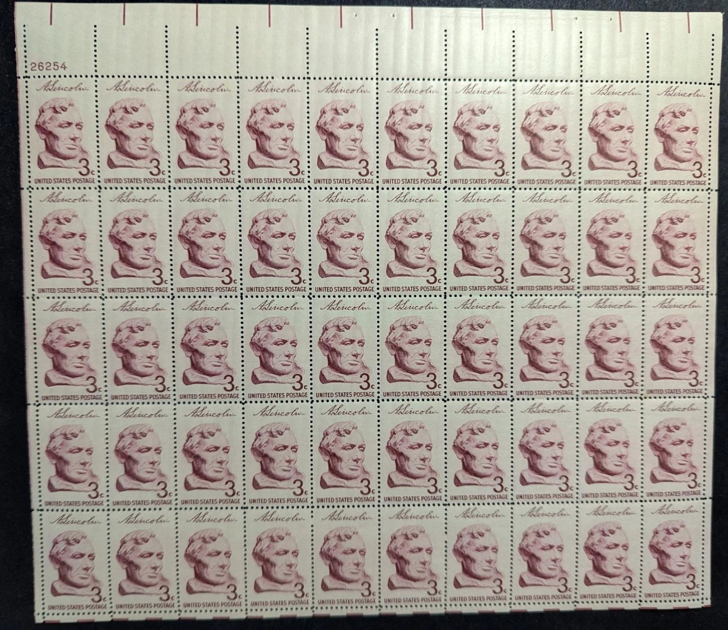 1959 USA 3c Abe Lincoln Sheet -Scott 1114 -MNH, Undisturbed OG -No Sig Flaws