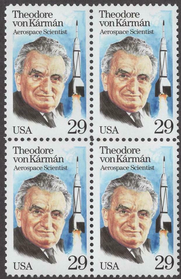 1992 Theodore Von Karman Block Of 4 29c Postage Stamps, Scott 2699, MNH, OG