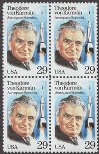 1992 Theodore Von Karman Block Of 4 29c Postage Stamps, Sc# 2699, MNH, OG
