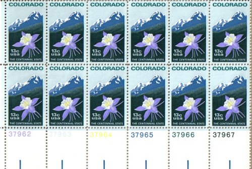 1977 Colorado Statehood Plate Block of 12 13c Postage Stamps, Scott1711, MNH, OG