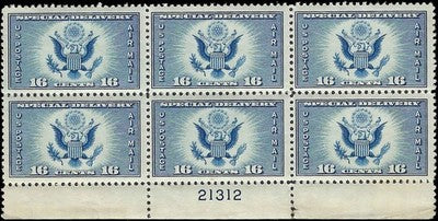 c1934 - Scott CE1 Air Special Delivery Plate Block of 6 - MNH, OG