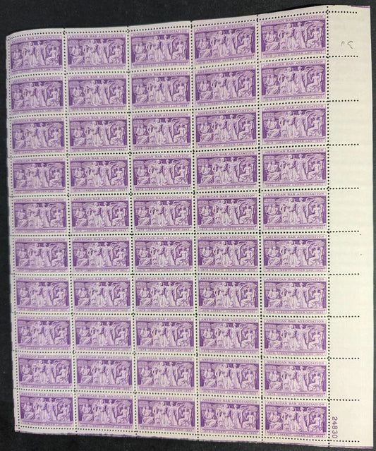 1953 USA American Bar 3c Sheet -Scott 1022 -MNH, Undisturbed OG -No Sig Flaws