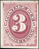 VEGAS - 1887 Postage Due 3c - Scott J17P4 Proof on Card - Some Toning Spots