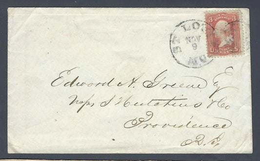 1860s US 3c Washington Cover St. Louis MO to Providence RI Embossed Seal