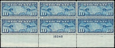 c1926 - #C7 10c Mail Planes Plate # Block of 6 - MNH, OG - Solid & Fresh!