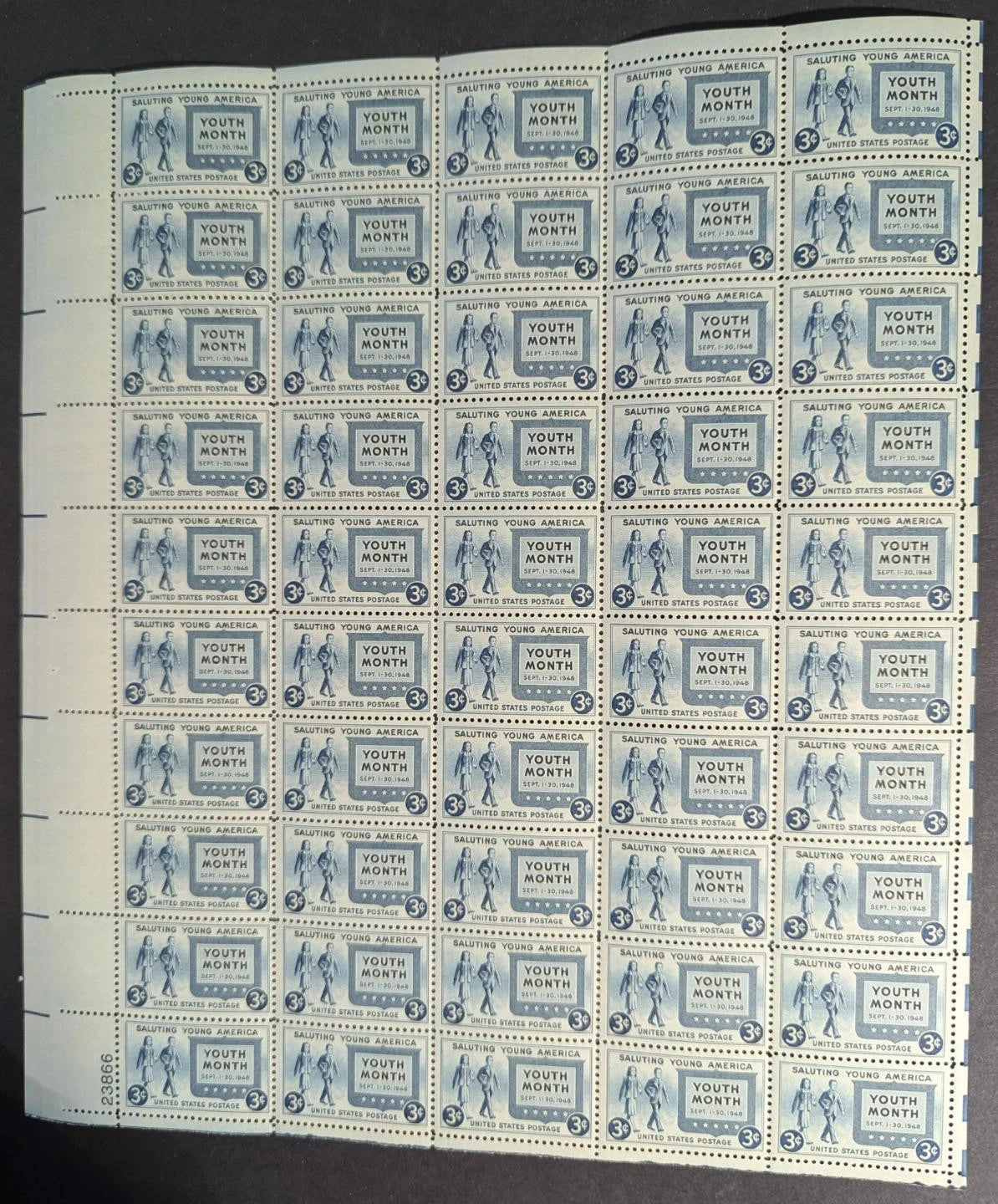 1948 USA Youth Month 3c Sheet -Scott 963 -MNH, Undisturbed OG - No Sig Flaws