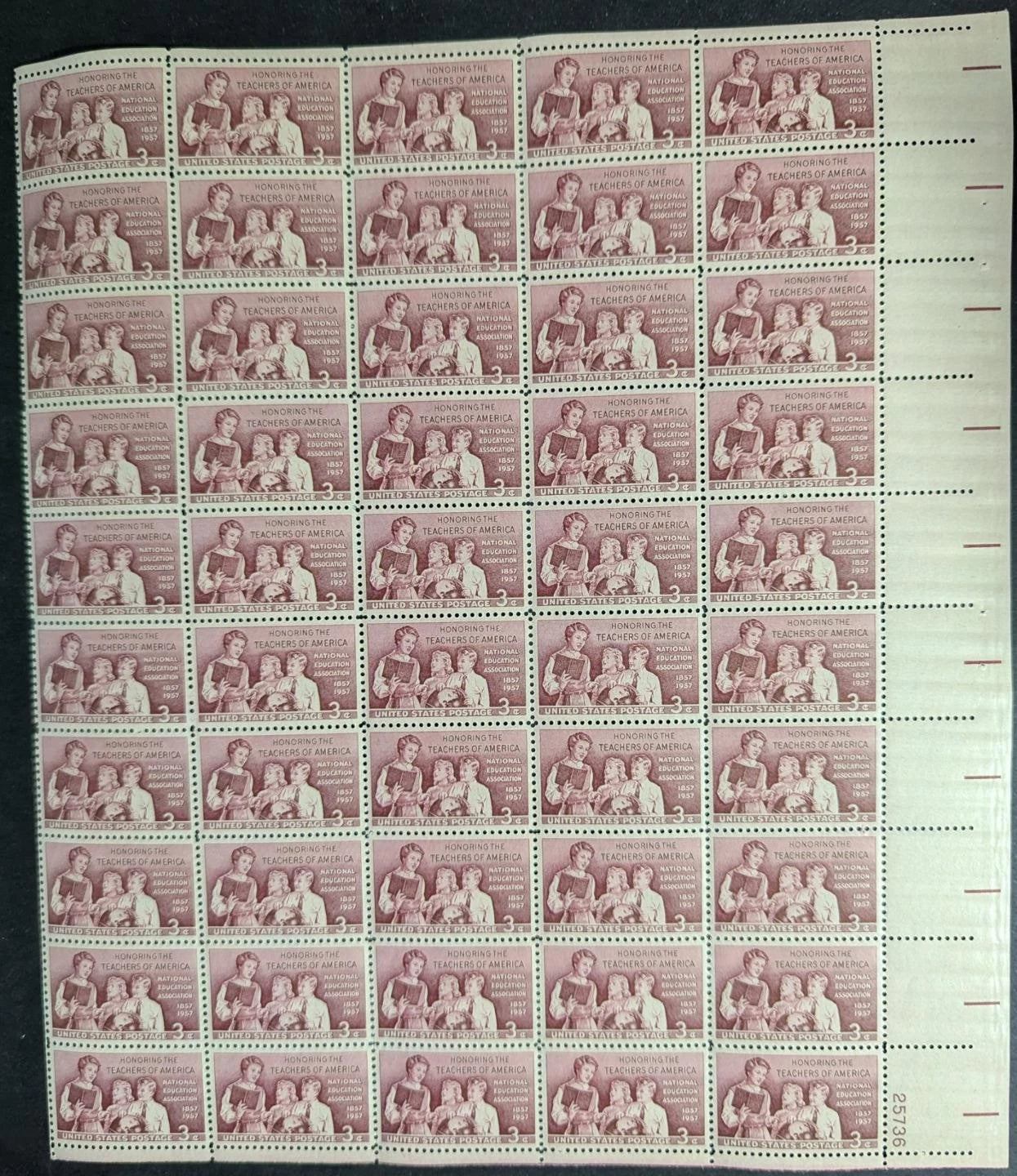 1957 USA 3c Teachers Sheet -Scott 1093 -MNH, Undisturbed OG -No Sig Flaws