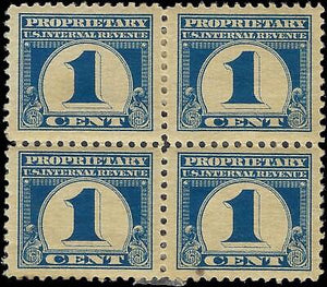 VEGAS - 1919 USA Proprietary 1c - Scott RB65 Block of 4 - MH, OG