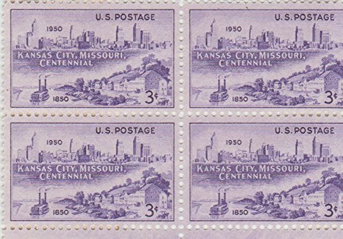 1950 Kansas City Missouri Centenary Block of 4 3c Postage Stamps, Scott994, MNH,OG