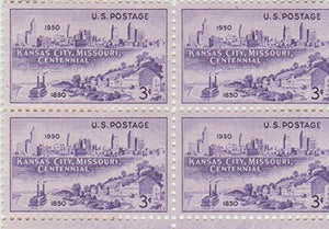 1950 Kansas City Missouri Centenary Block of 4 3c Postage Stamps, Sc#994, MNH,OG