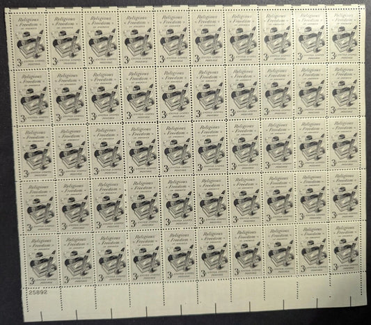1957 USA 3c Religious Free Sheet -Scott 1099 -MNH, Undisturbed OG -No Sig Flaws