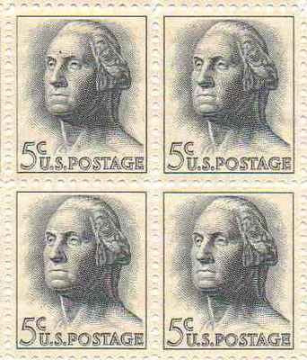 1962 George Washington Block of 4 5c Postage Stamps, Scott1213, MNH, OG