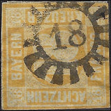 c1854 Bavaria, Germany 18kr - Scott 8 - Used - Cat= $190